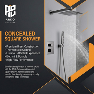 ARKO 2-Way Square Concealed Thermostatic Mixer Shower Dual Dial, Twin Head – Gunmetal