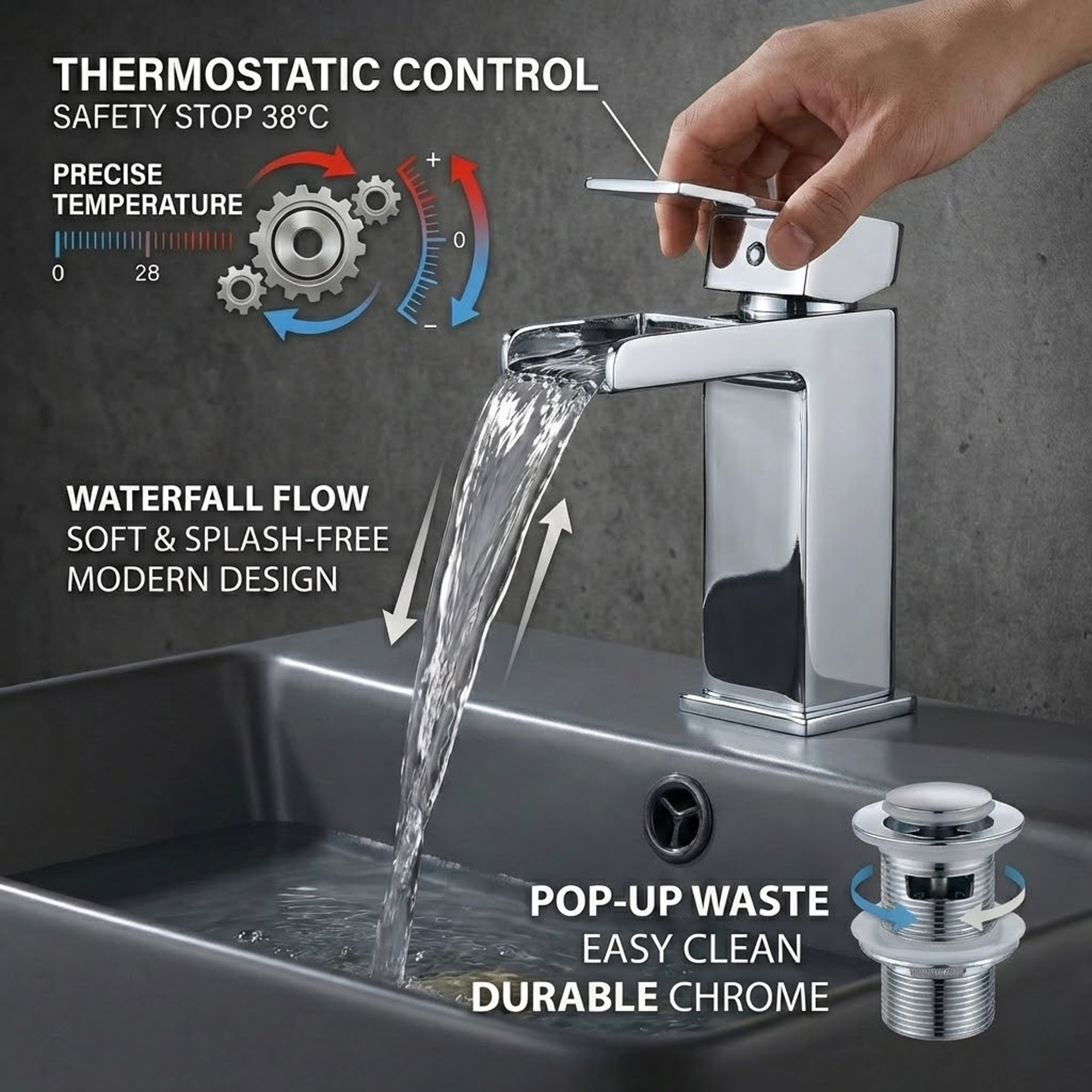 Arko Bathroom Waterfall Mixer Shower & Basin Mixer Tap Sets with Bath Shower Waste – Chrome