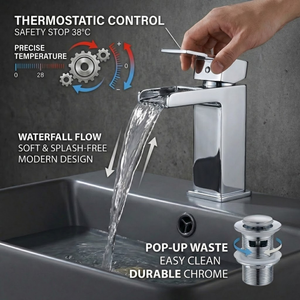 Arko Bathroom Waterfall Mixer Shower & Basin Mixer Tap Sets with Bath Shower Waste – Chrome