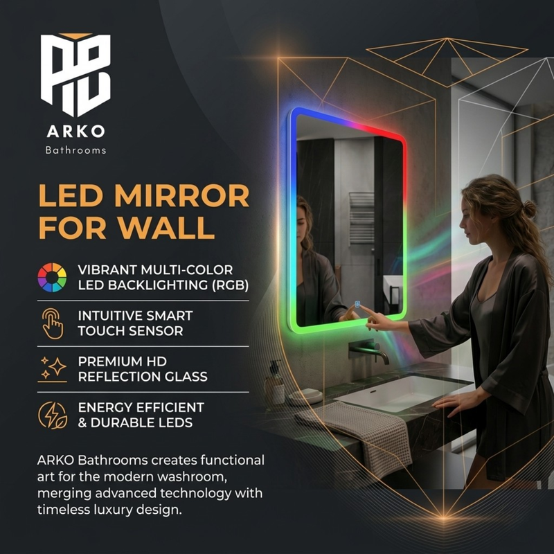 Arko Bathroom Mirror with RGB Lights 500x700mm - Wall Mounted Vanity Mirror