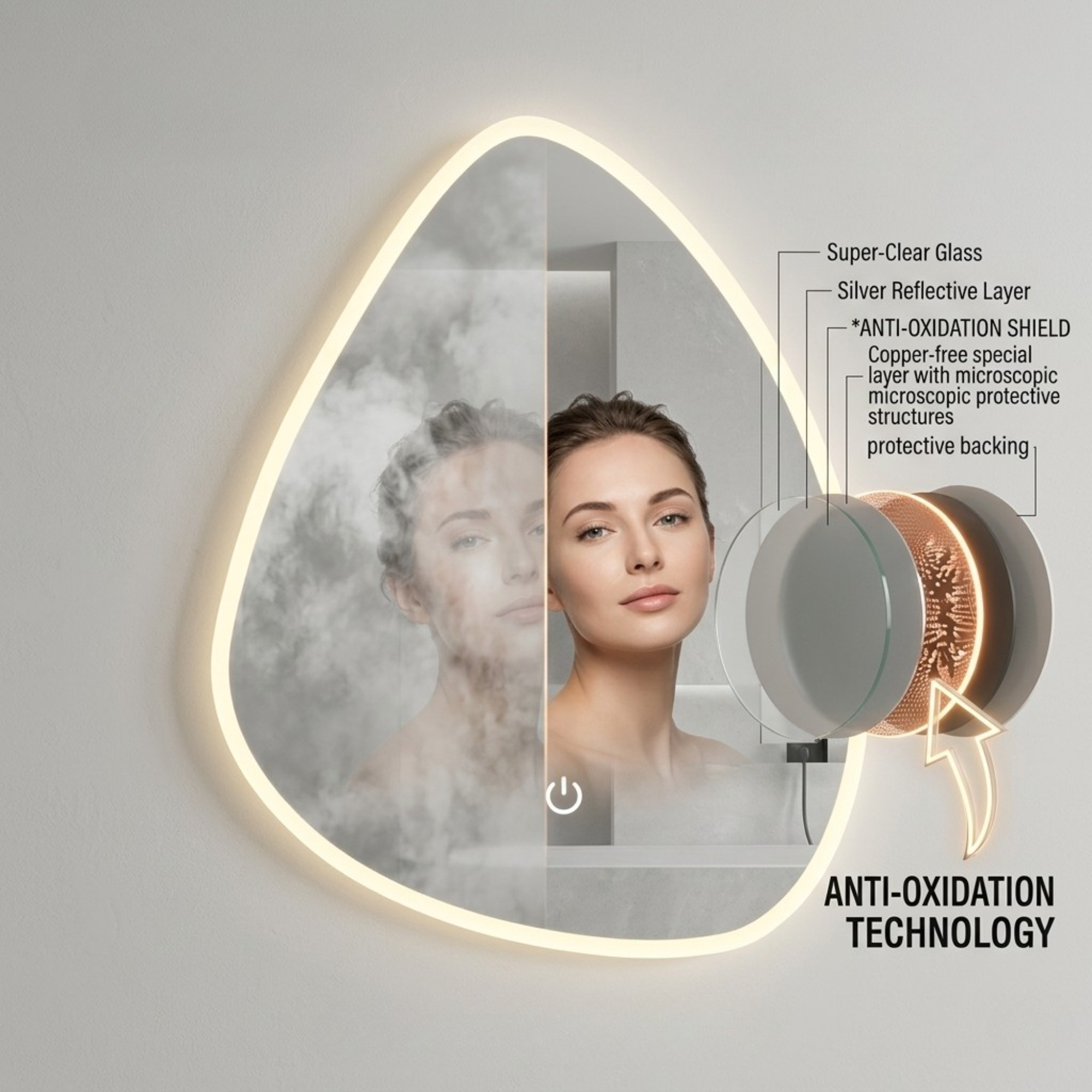 Arko Bathroom Teardrop LED Mirror with Lights 500x700mm - Wall Mounted Vanity Mirror -Bathroom mirror Illuminated LED mirror