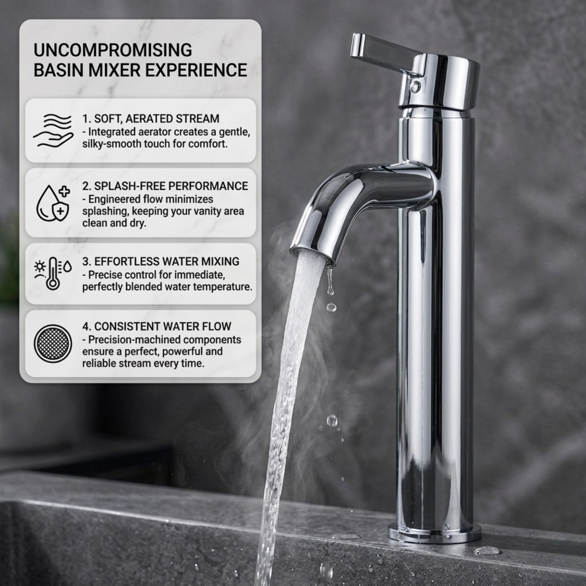 Arlo Round Tall Basin Mixer Tap Chrome