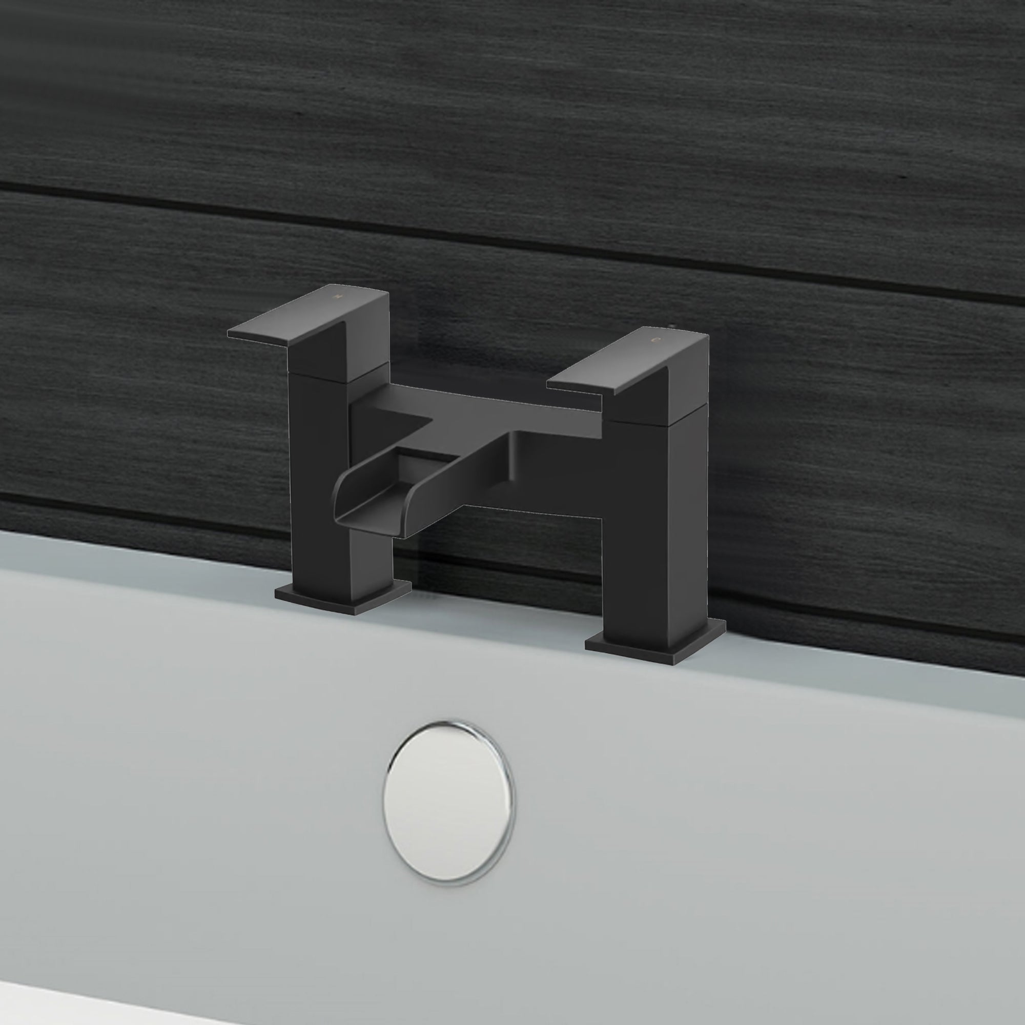 Waterfall Modern Bath Filler Taps- Black