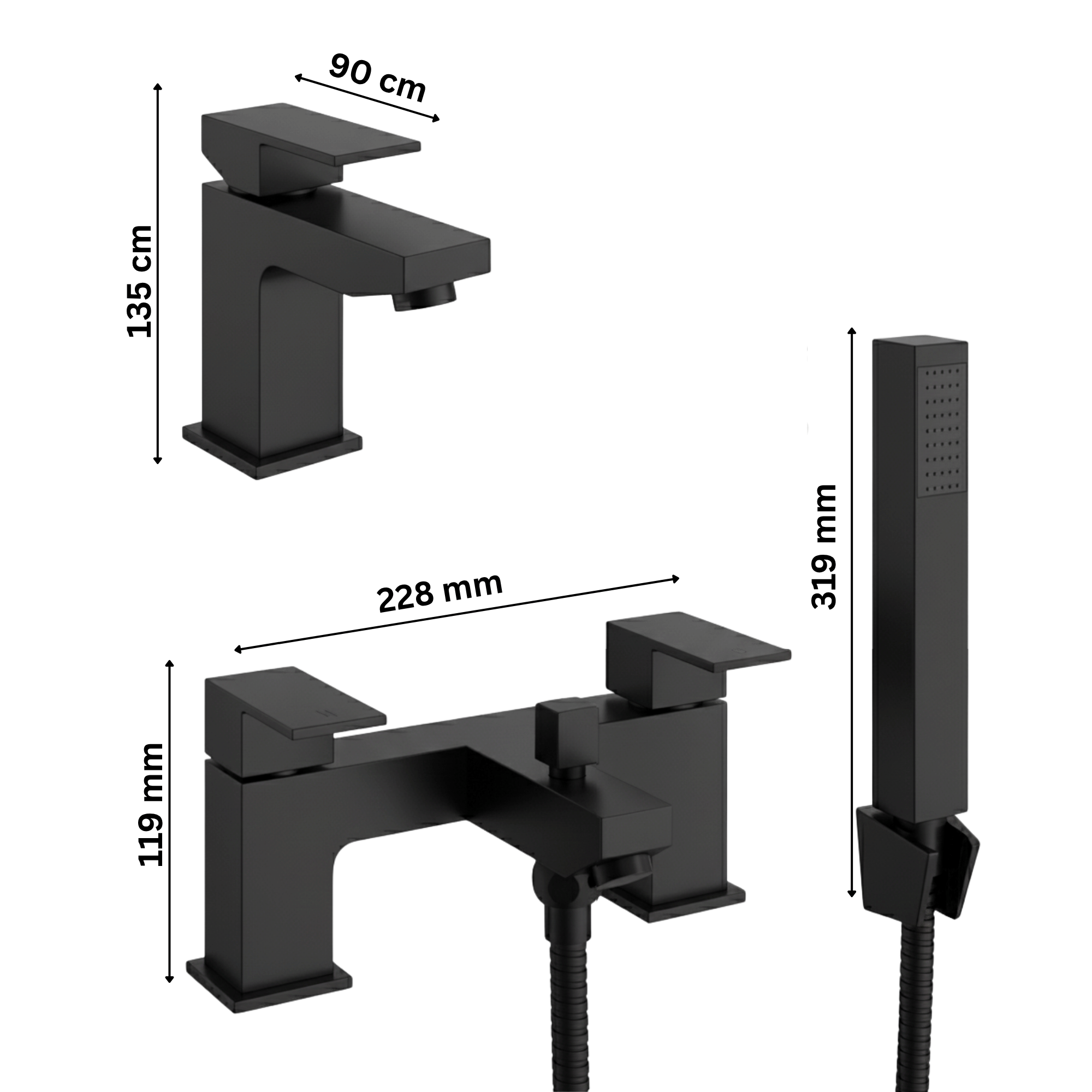 ARKO Verda Bath Shower & Basin Mixer Tap Set – Black