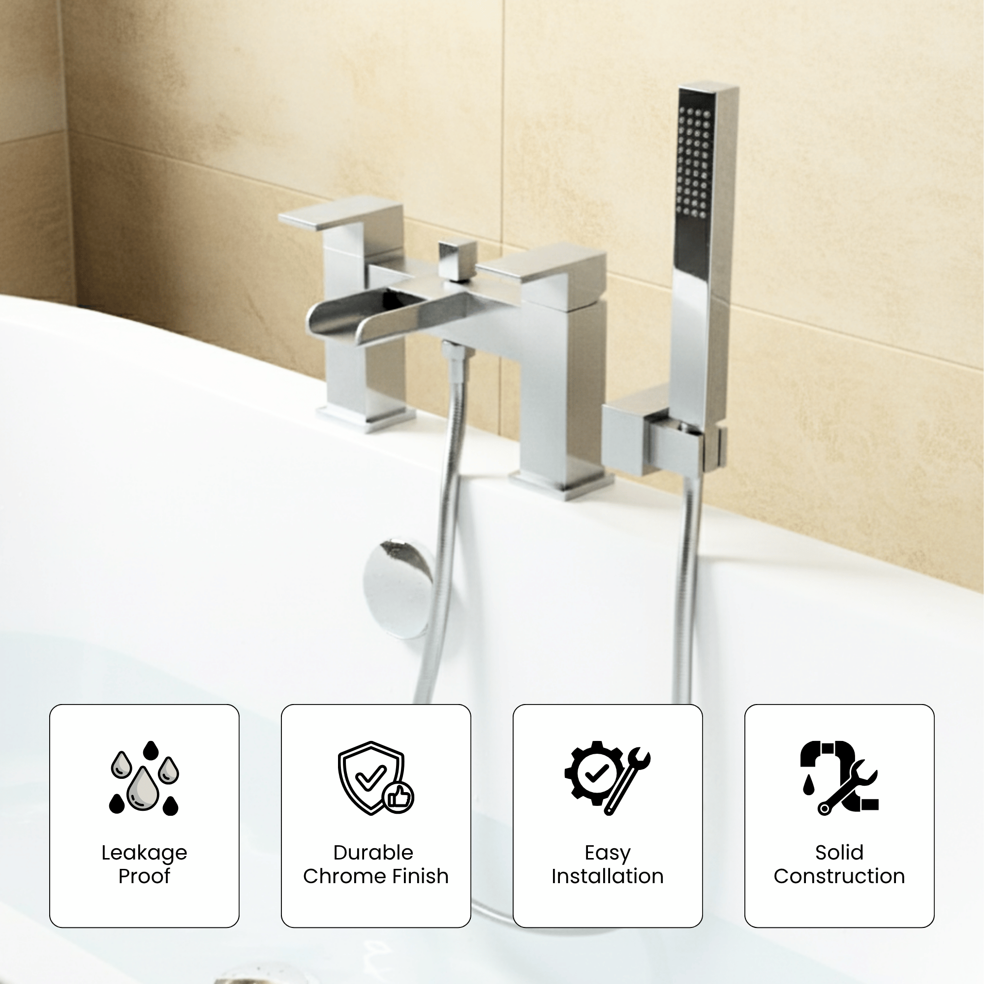 Arko Waterfall Basin Mixer Tap & Bath Shower Set with Bath Waste – Chrome