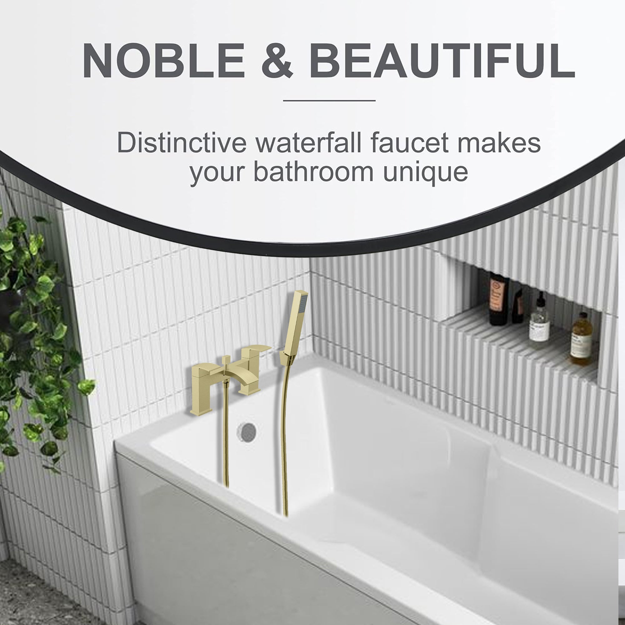 Vista Modern Bath Shower Mixer with Shower Kit – Brushed Brass