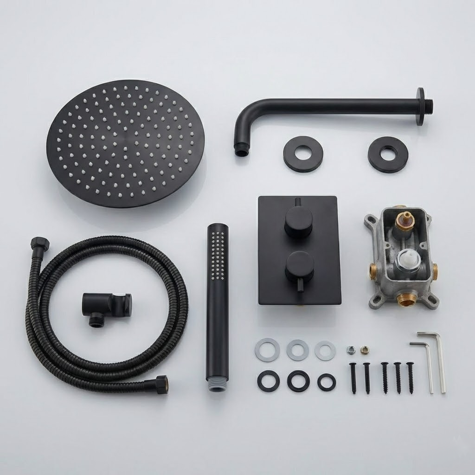 Black Round Concealed Thermostatic Shower Pack with Head + Handset