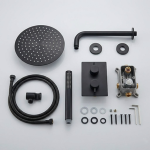 Black Round Concealed Thermostatic Shower Pack with Head + Handset