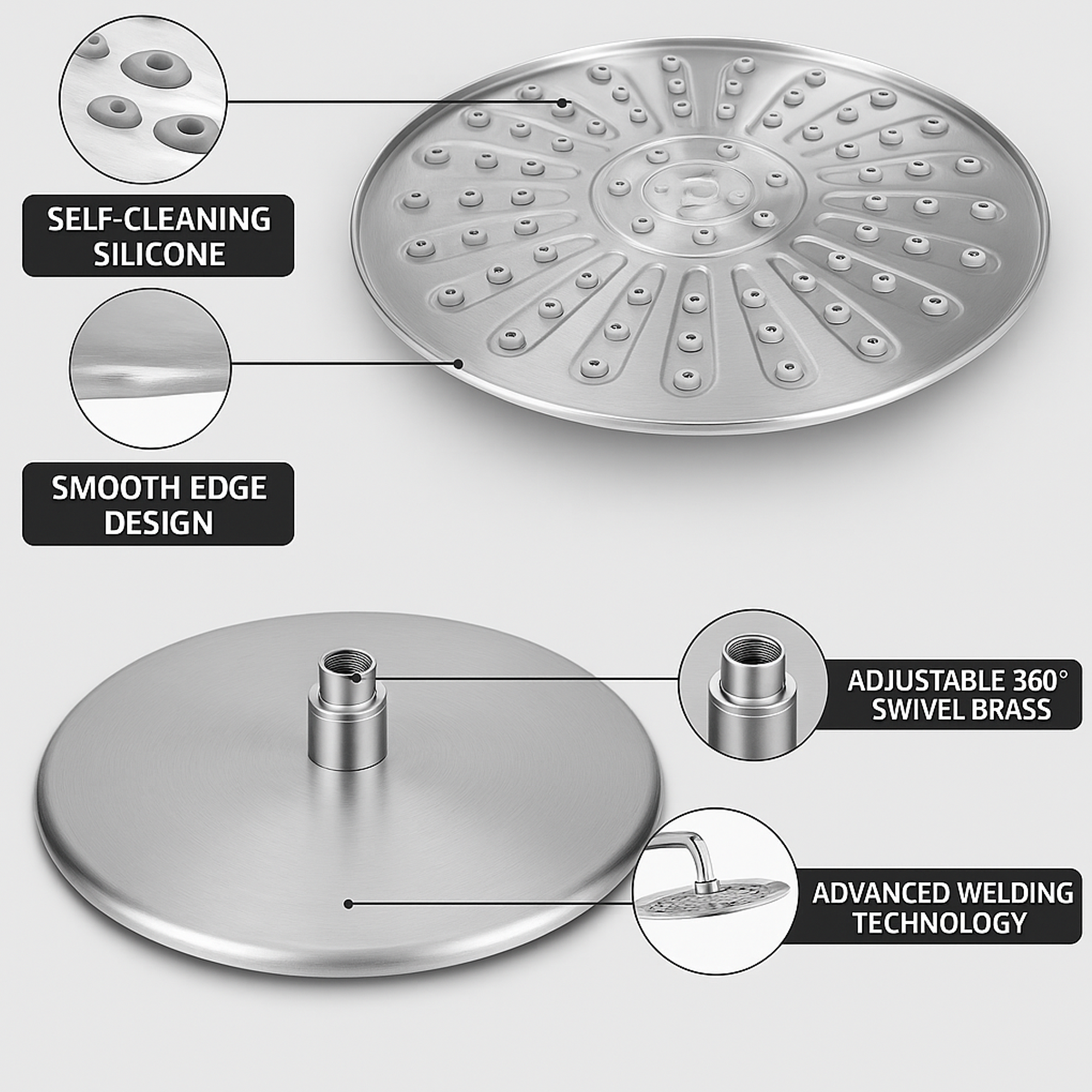 ARKO Round Concealed Thermostatic Shower Mixer 2 Dial Twin Head with Valve, Handset & Shower Waste – Chrome