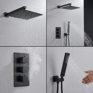 Square Concealed Thermostatic Shower System with Overhead & Handheld Options - Matt Black