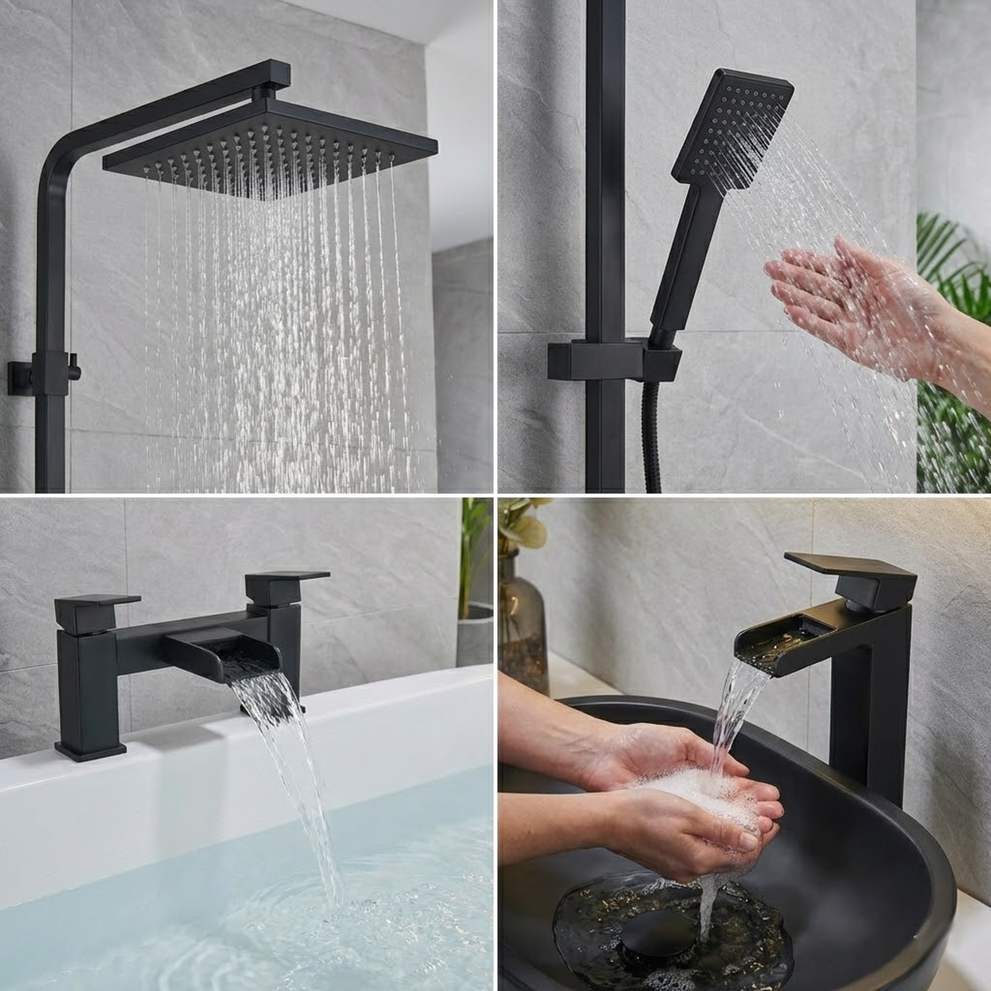 ARKO Waterfall Bath Filler & Mixer Shower Set – Black
