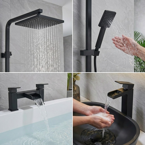 ARKO Waterfall Bath Filler & Mixer Shower Set – Black