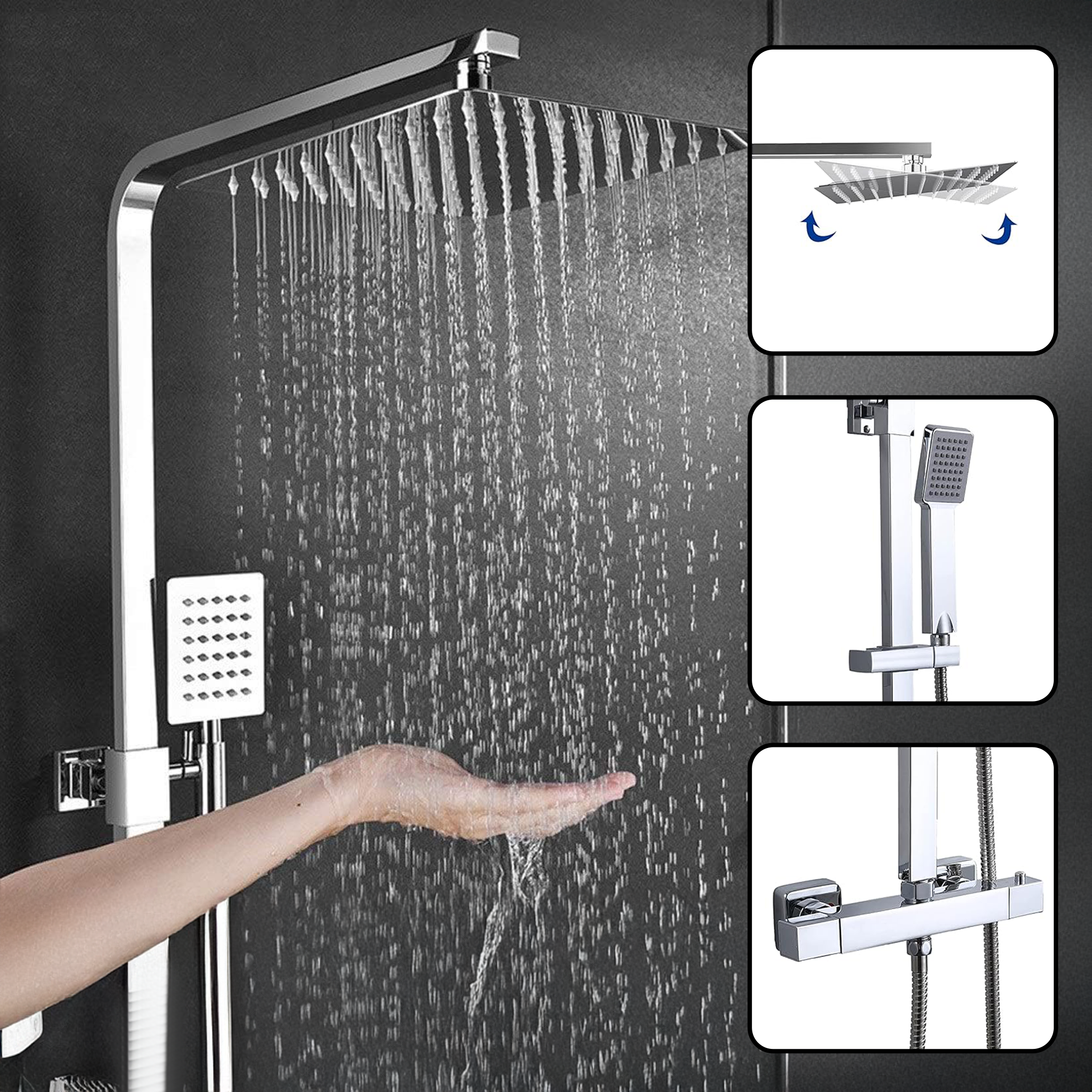 ARKO Vista Basin Mixer Tap, Bath Filler & Thermostatic Mixer Shower Set with Bath Waste – Chrome