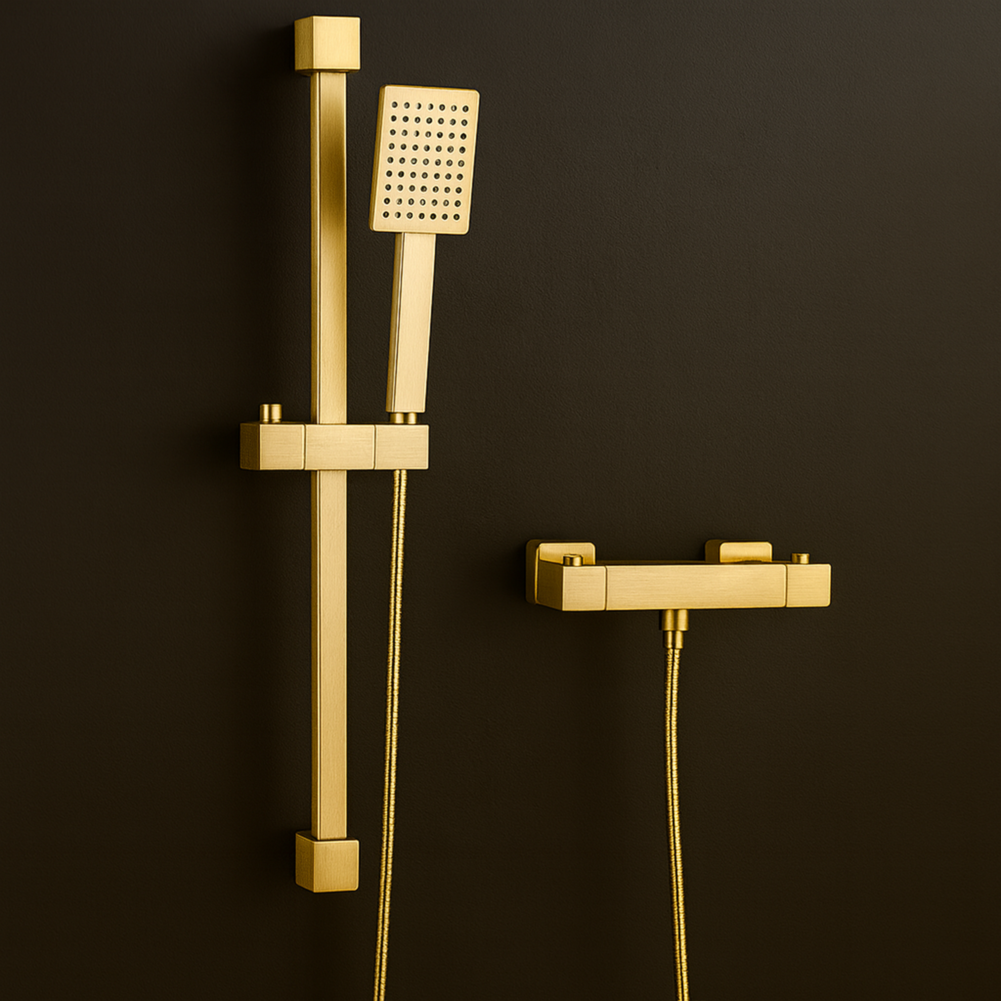Arko Thermostatic Shower Mixer with Adjustable Riser Kit Exposed Square Shower – Brass