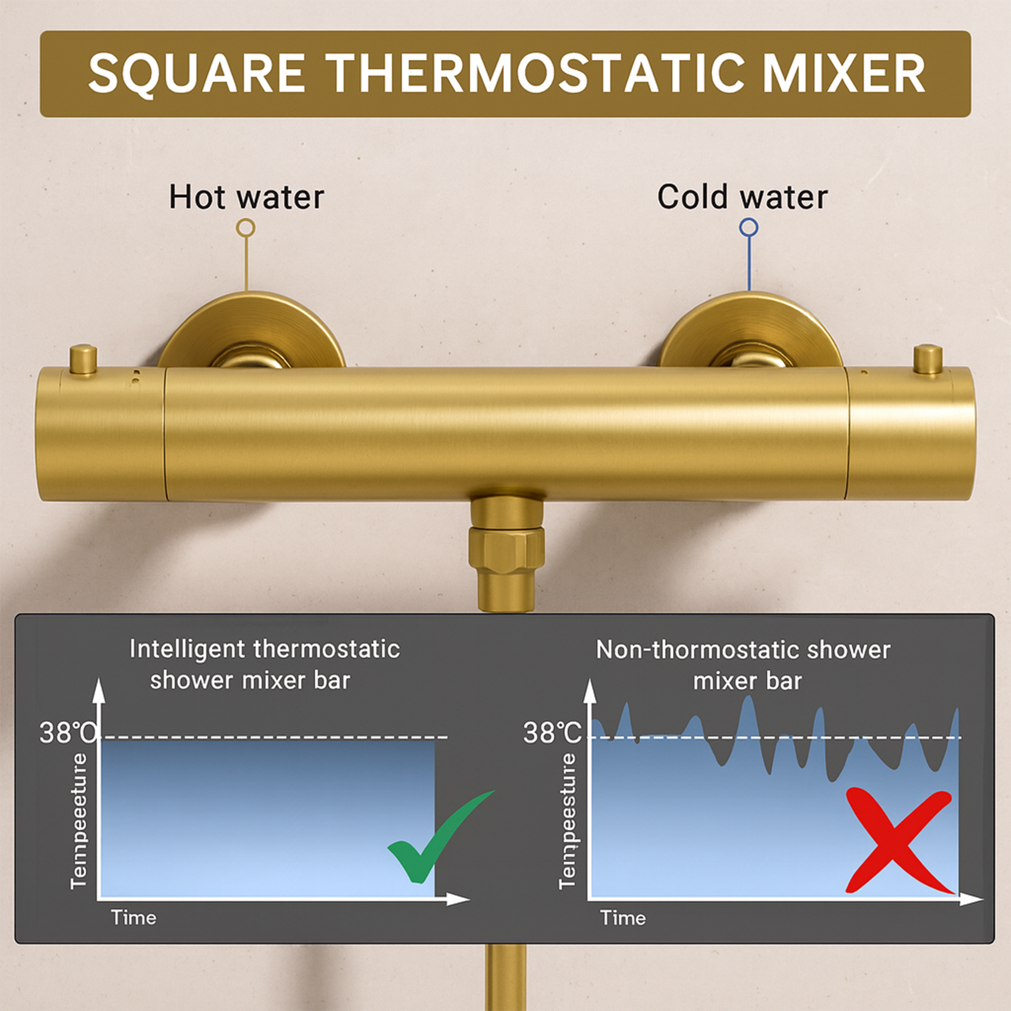 Arko Thermostatic Shower Mixer with Adjustable Riser Kit Exposed Round Shower – Brass