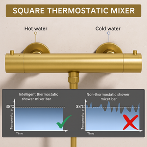 Arko Thermostatic Shower Mixer with Adjustable Riser Kit Exposed Round Shower – Brass