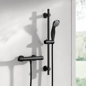 Arko Thermostatic Shower Mixer with Adjustable Riser Kit Exposed Round Shower – Black
