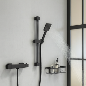 Arko Thermostatic Shower Mixer with Adjustable Riser Kit Exposed Square Shower –Black