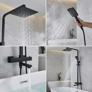 Arko Modern Square Thermostatic Shower  with Filler – Matte Black