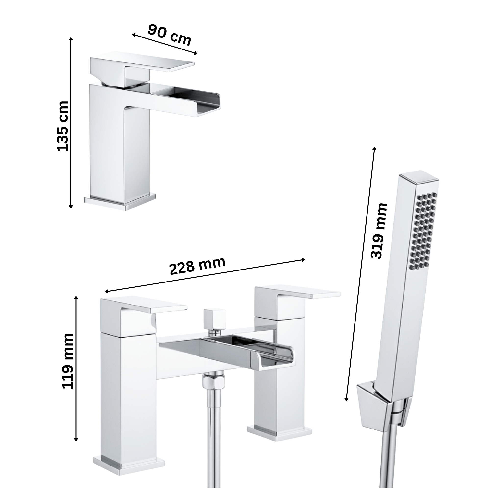 ARKO Waterfall Bath Shower & Basin Mixer Tap Set – Chrome