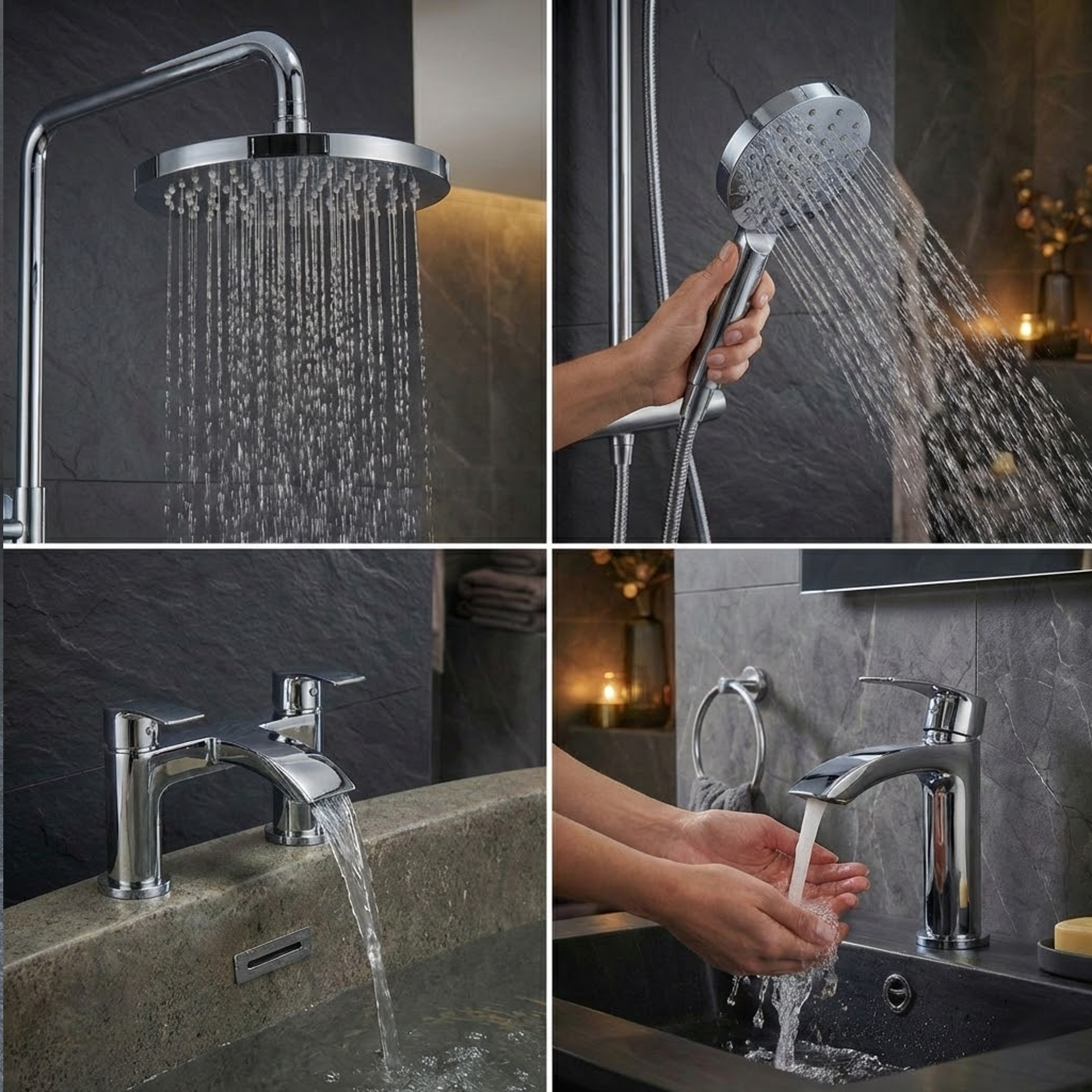 ARKO Capri Basin Mixer Tap, Bath Filler & Thermostatic Mixer Shower Set with Bath Waste – Chrome