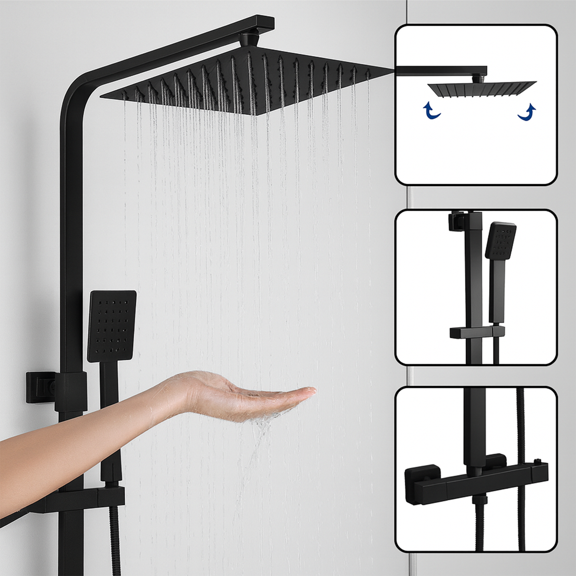 ARKO Vista Basin Mixer Tap, Bath Filler & Thermostatic Mixer Shower Set with Bath Waste – Black