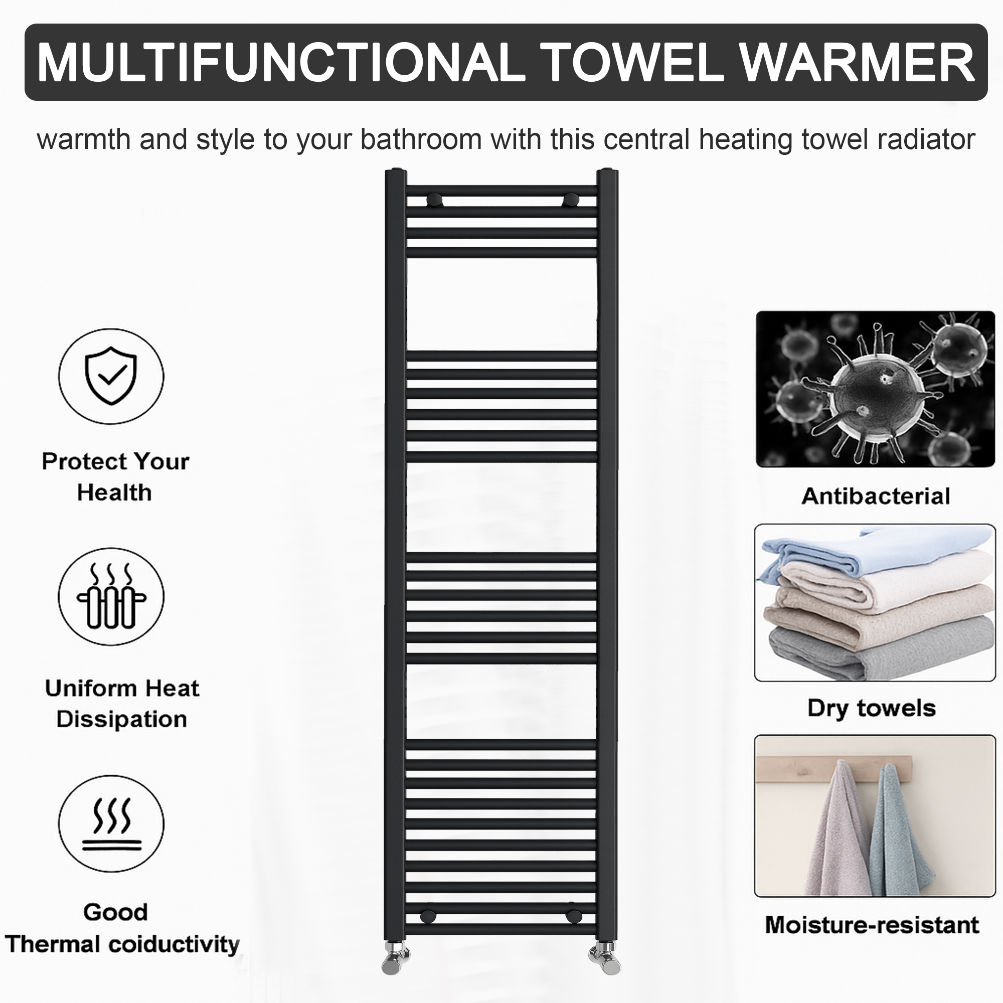 ARKO Black Heated Towel Rail 400x1600mm – Wall Mounted Ladder Radiator
