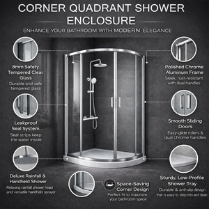 ARKO Round Rainfall Shower System with Handheld Spray & Curved Glass Sliding Shower Enclosure - Chrome