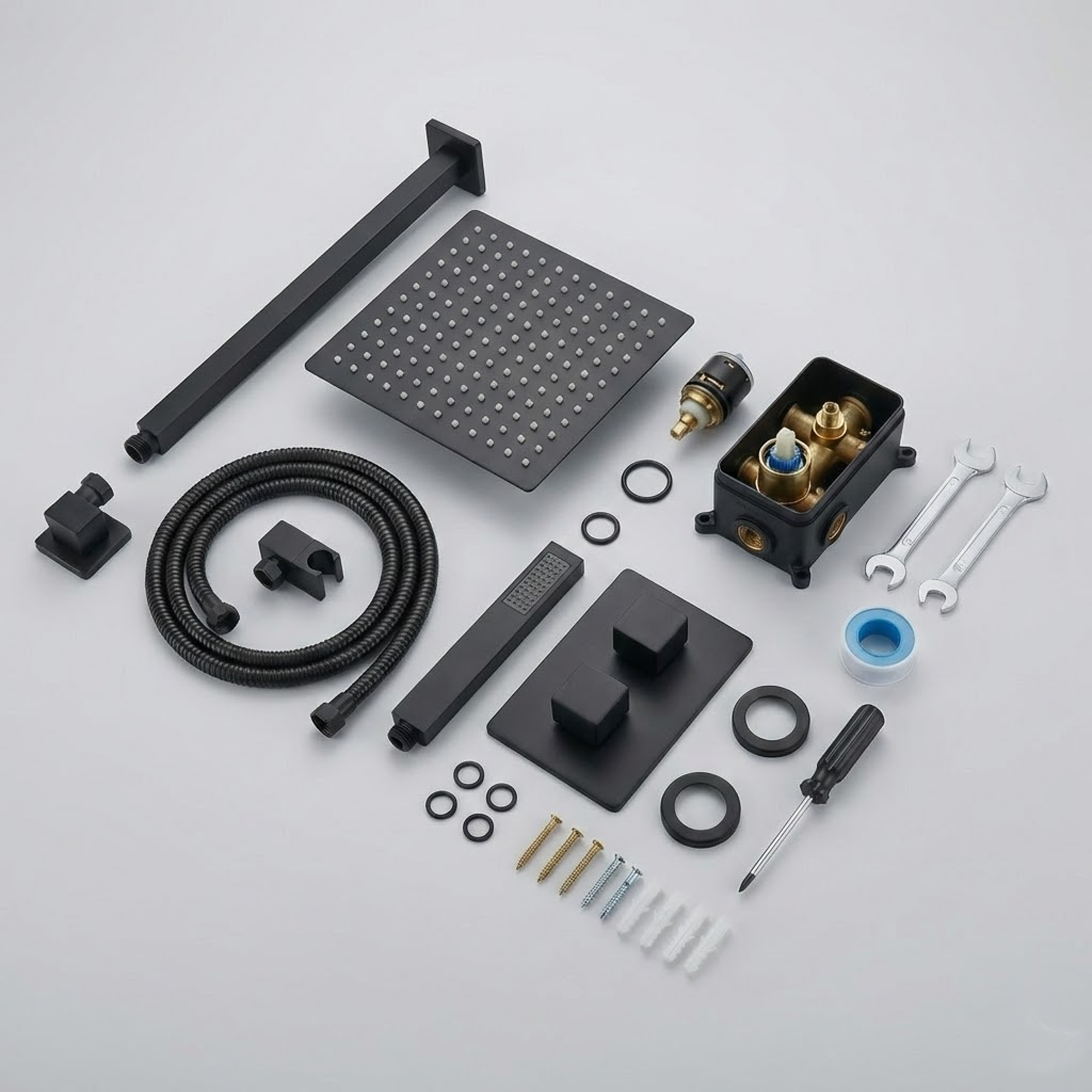 ARKO 2-Way Square Concealed Thermostatic Mixer Shower Dual Dial, Twin Head – Black