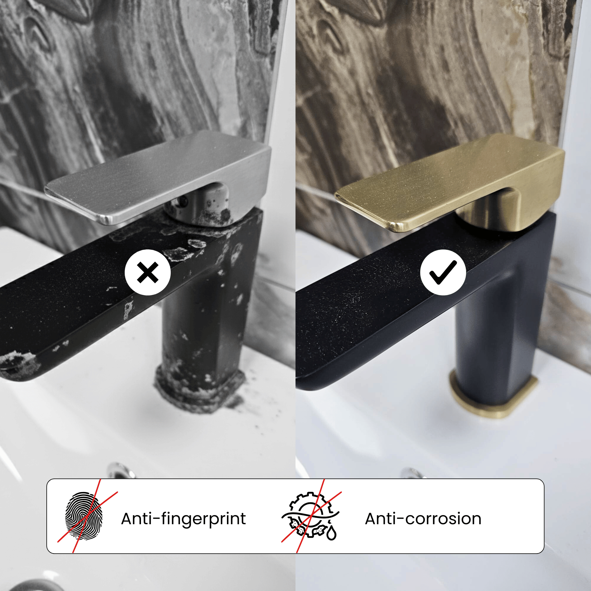 ARKO Bath and Basin Tap Set Waterfall Mixer Taps with Pop-Up Waste – Black & Brass