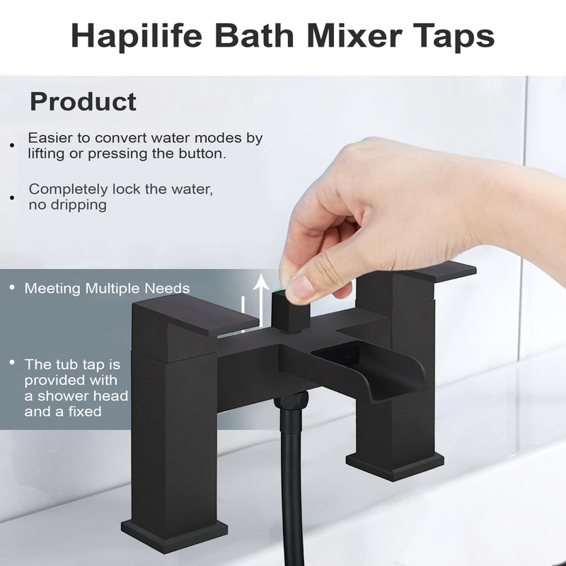 Waterfall Bath Shower Mixer Tap with Shower Kit – Black