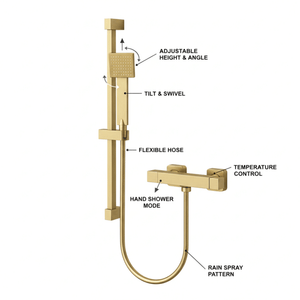 ARKO Waterfall Basin Mixer Tap, Bath Filler & Handheld Shower Set with Bath Waste – Brass