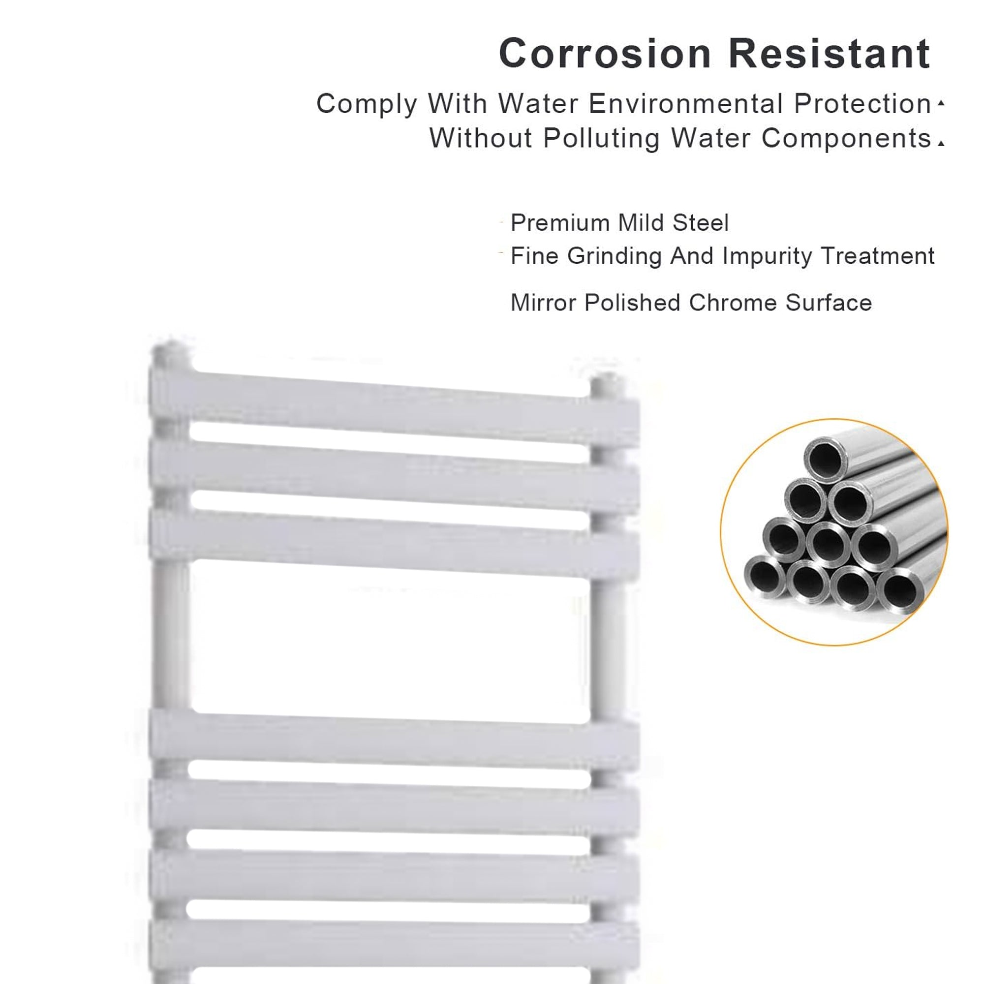 Arko Heated Towel Rail – 500 x 800mm – Straight Bars –White