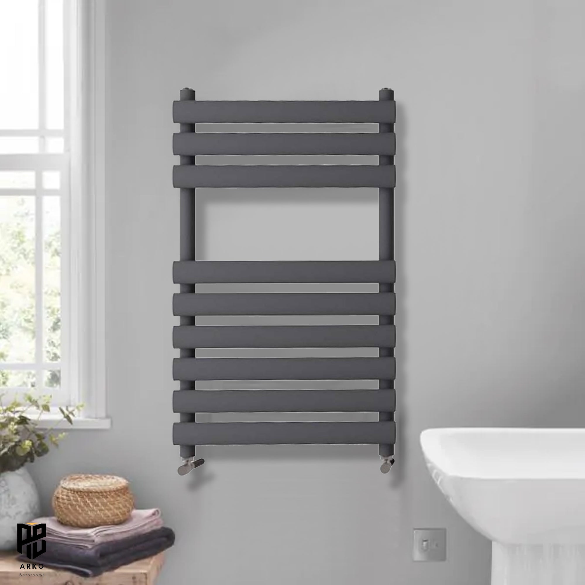 Arko Heated Towel Rail – 500 x 800mm – Straight Bars – Black