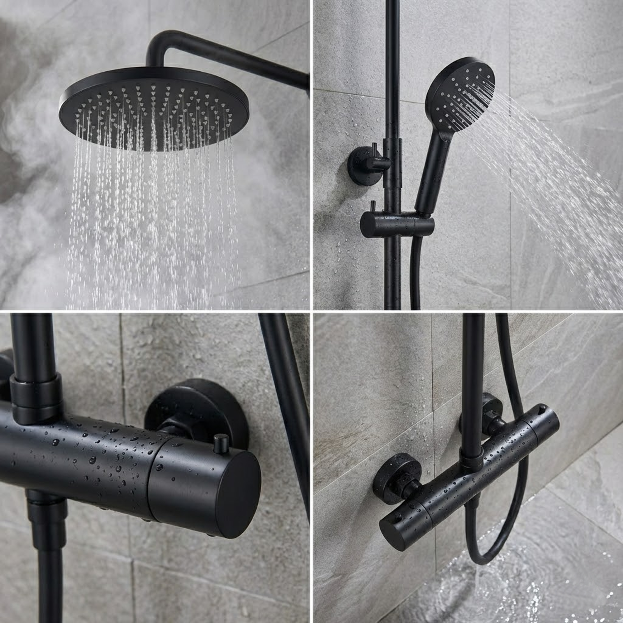 ARKO Bathroom Round Thermostatic Mixer Shower with Riser Rail, Shower Waste & Twin head - Chrome
