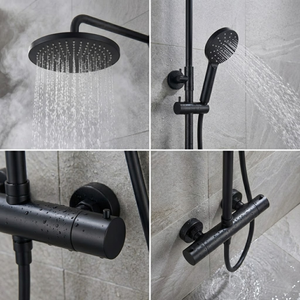 ARKO Bathroom Round Thermostatic Mixer Shower with Riser Rail, Shower Waste & Twin head - Chrome