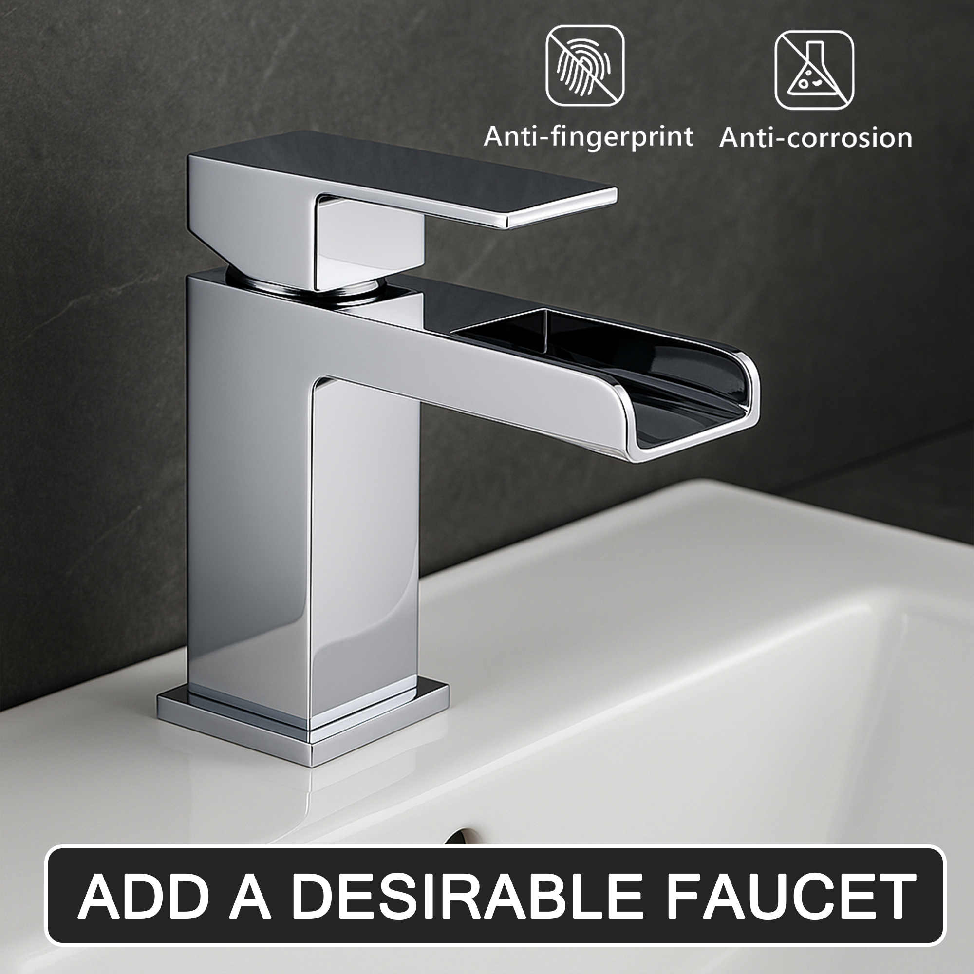 Arko Waterfall Bath and Basin Mixer Tap with Bath Waste Set -Chrome