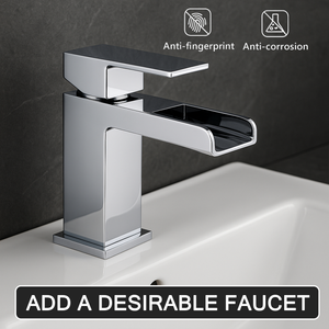Arko Waterfall Bath and Basin Mixer Tap with Bath Waste Set -Chrome