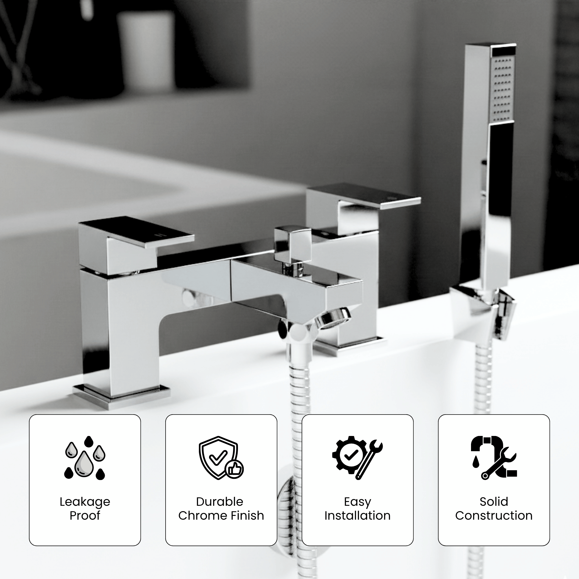 Arko Verda Basin Mixer Tap & Bath Shower Set with Bath Waste – Chrome