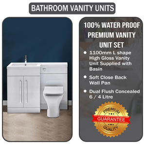 Arko Tana 1100mm Bathroom Vanity Unit Set Basin Sink Toilet WC Right Hand Furniture Storage - White