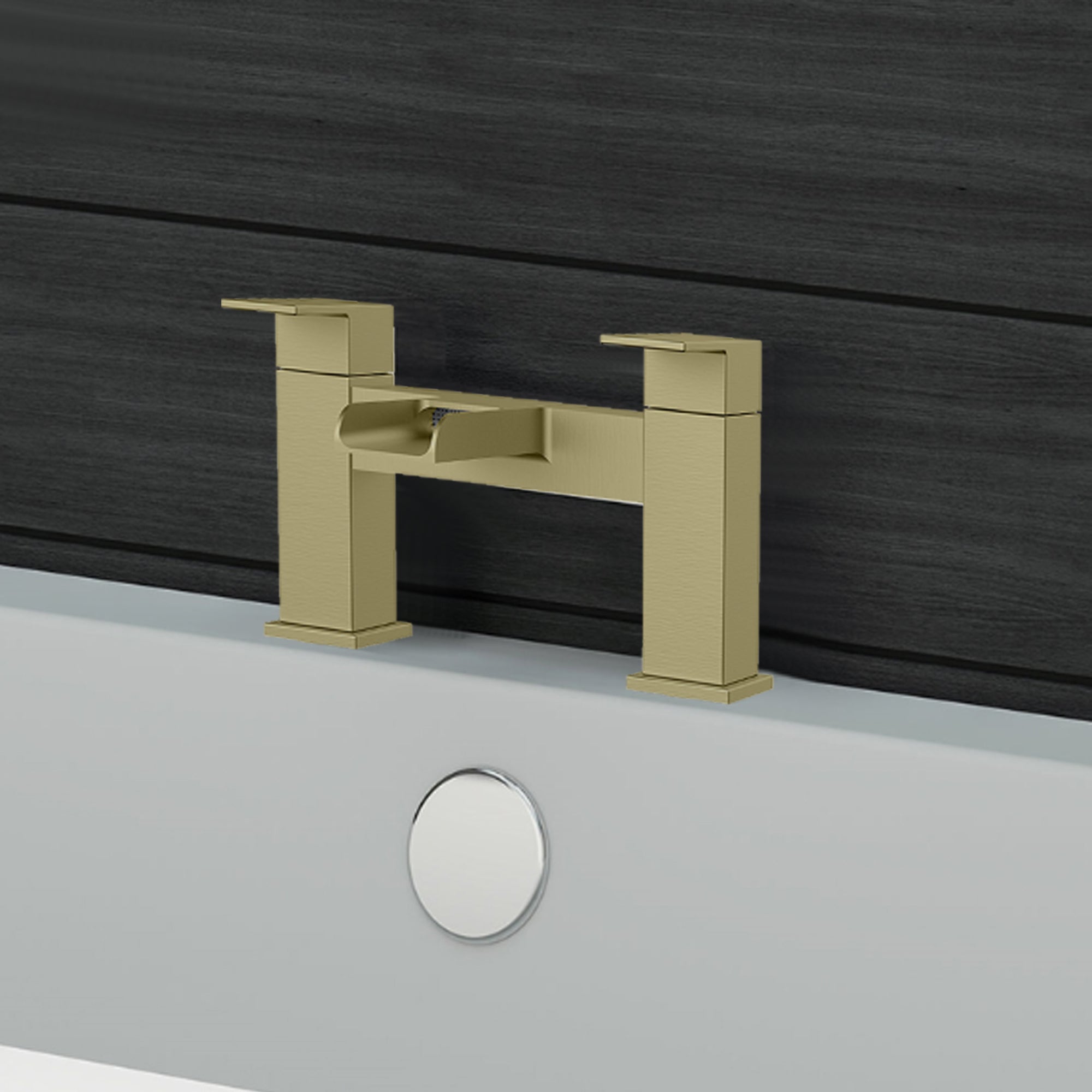 Waterfall Modern Bath Filler Taps – Brushed Brass