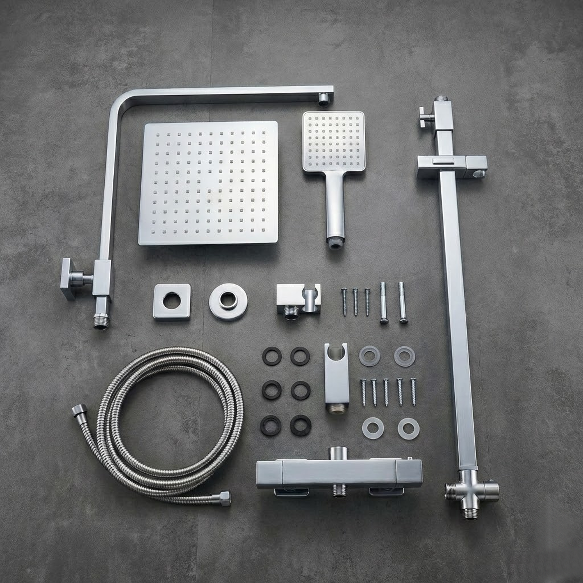 Arko Modern Square Thermostatic Shower  with Filler – Chrome