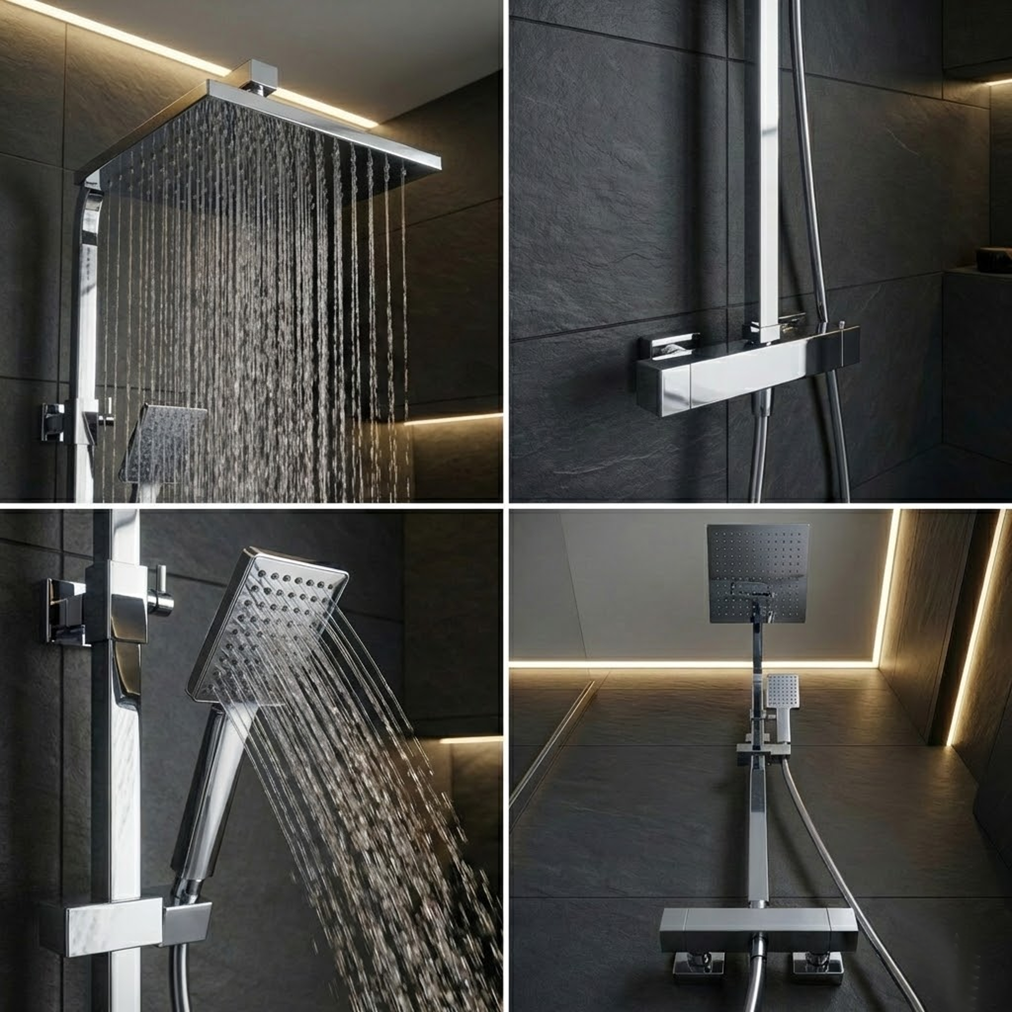 Arko Modern Square Thermostatic Shower – Chrome