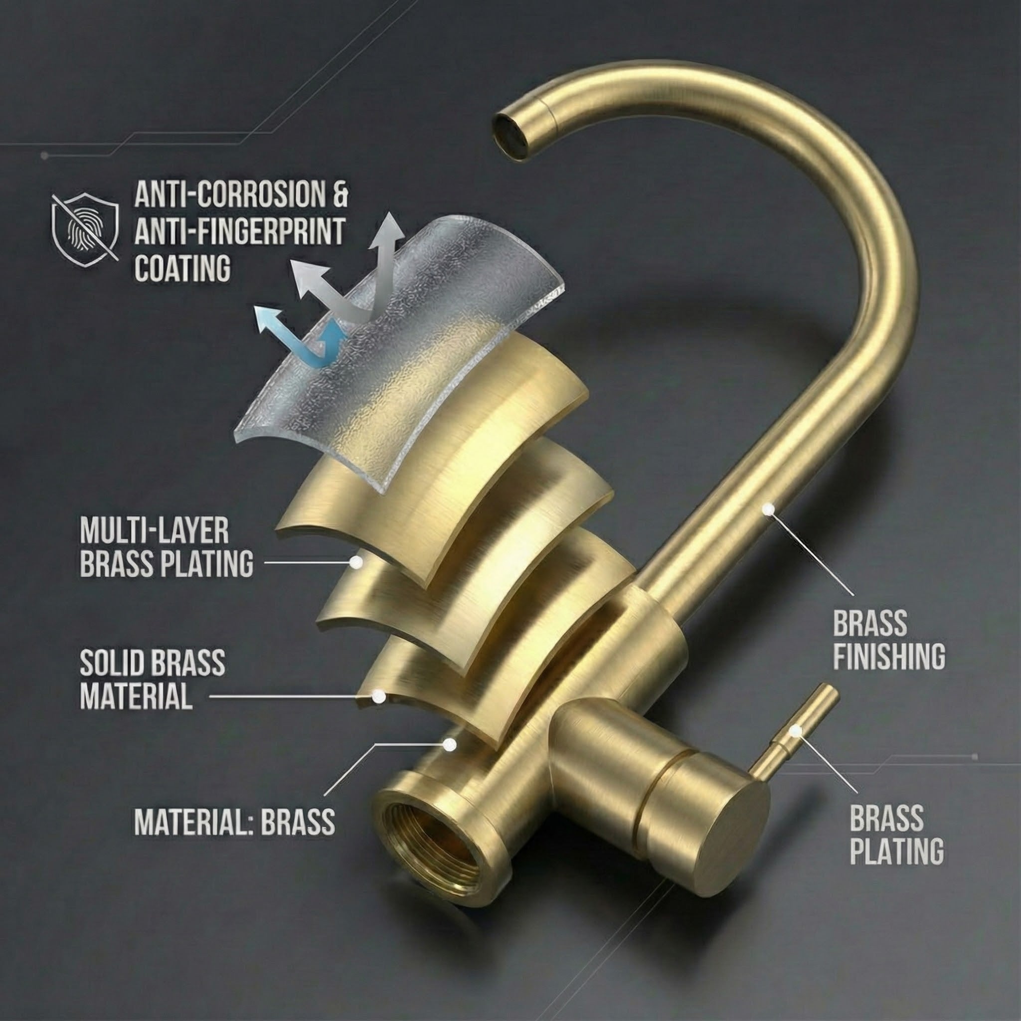 Arko Manhattan Single Lever Kitchen Sink Mixer Tap Swivel Spout - Brass