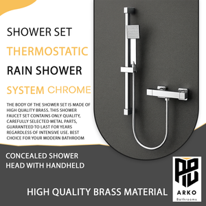 Arko Thermostatic Shower Mixer with Adjustable Riser Kit Exposed Square Shower – Chrome