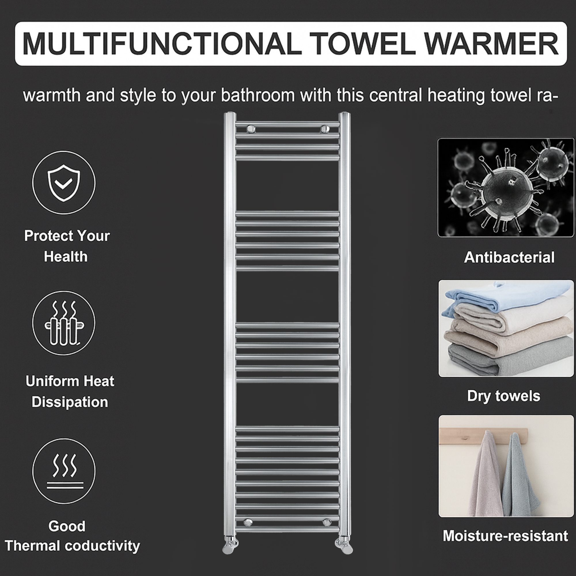 ARKO Chrome Heated Towel Rail 600x1600mm – Wall Mounted Ladder Radiator
