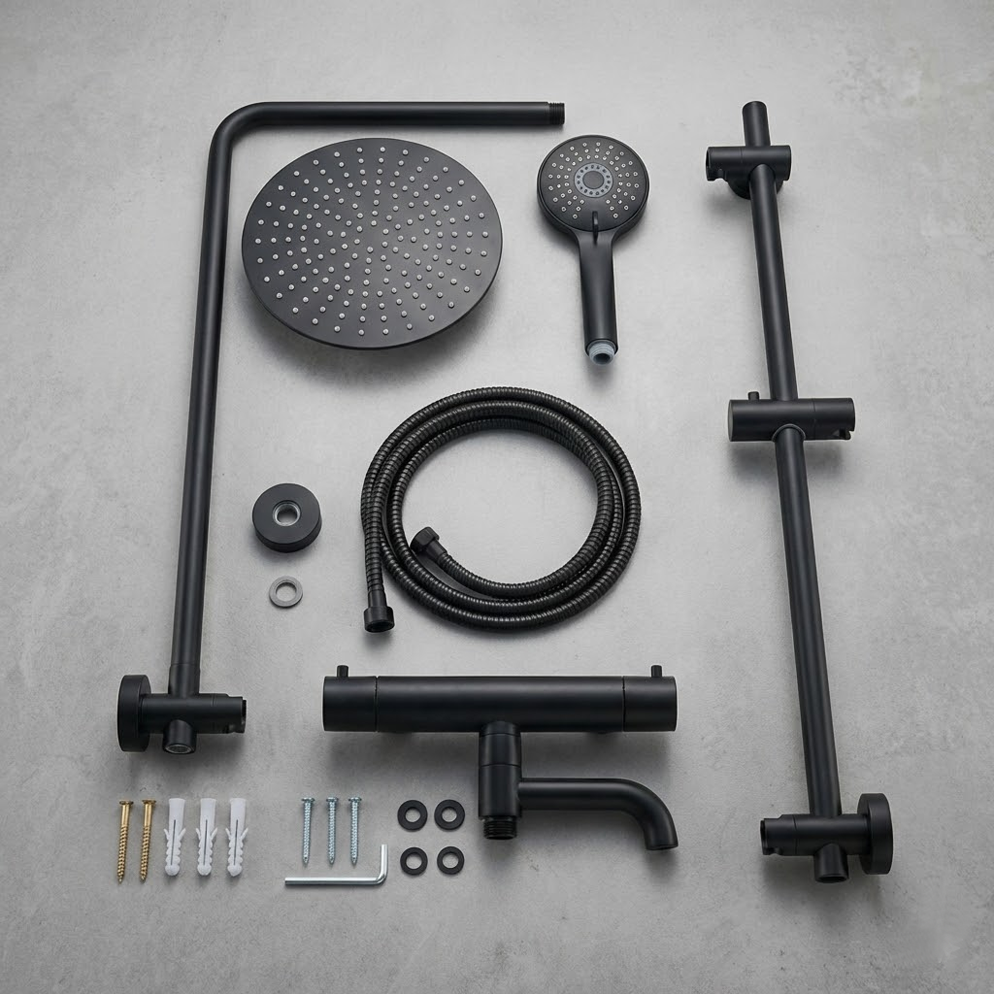 Arko Modern Round Thermostatic Shower with Filler – Matt Black