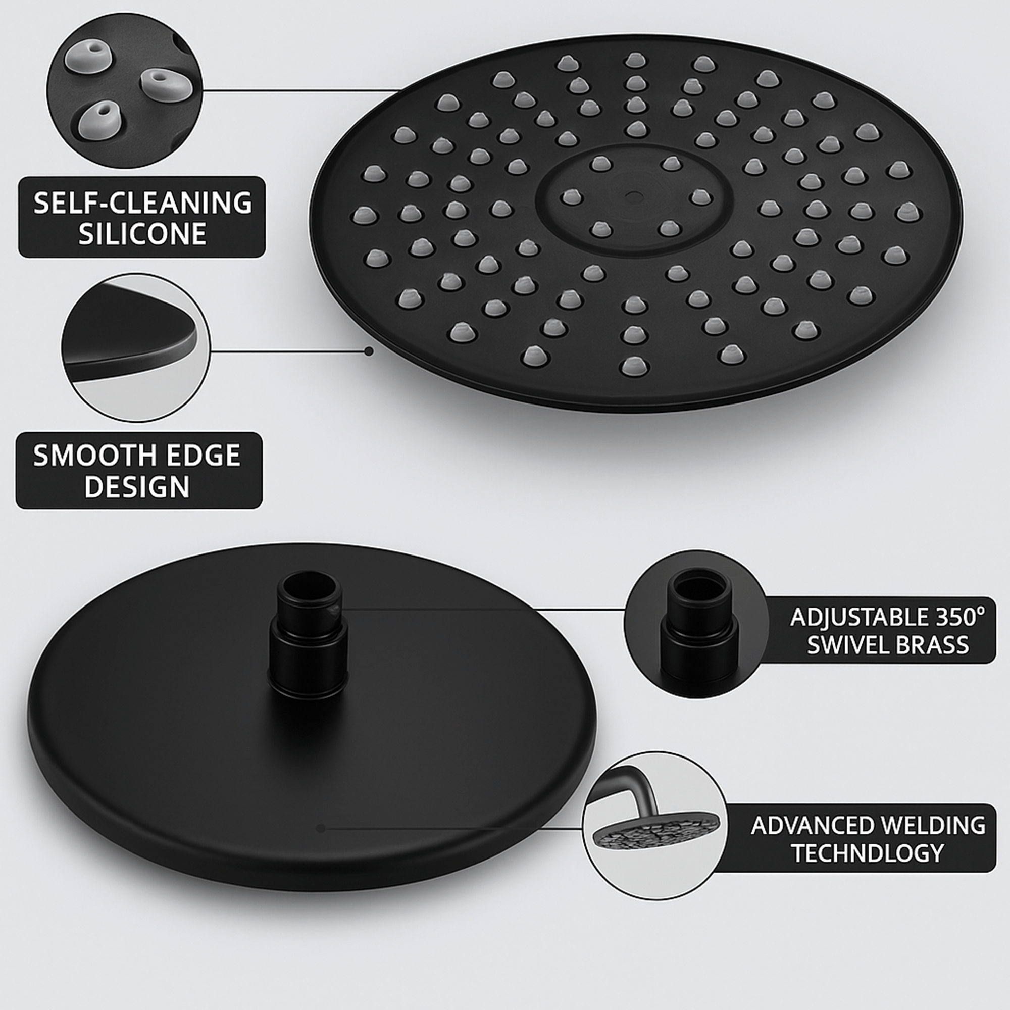ARKO Round Concealed Thermostatic Shower Mixer 2 Dial Twin Head with Valve, Handset & Shower Waste – Black