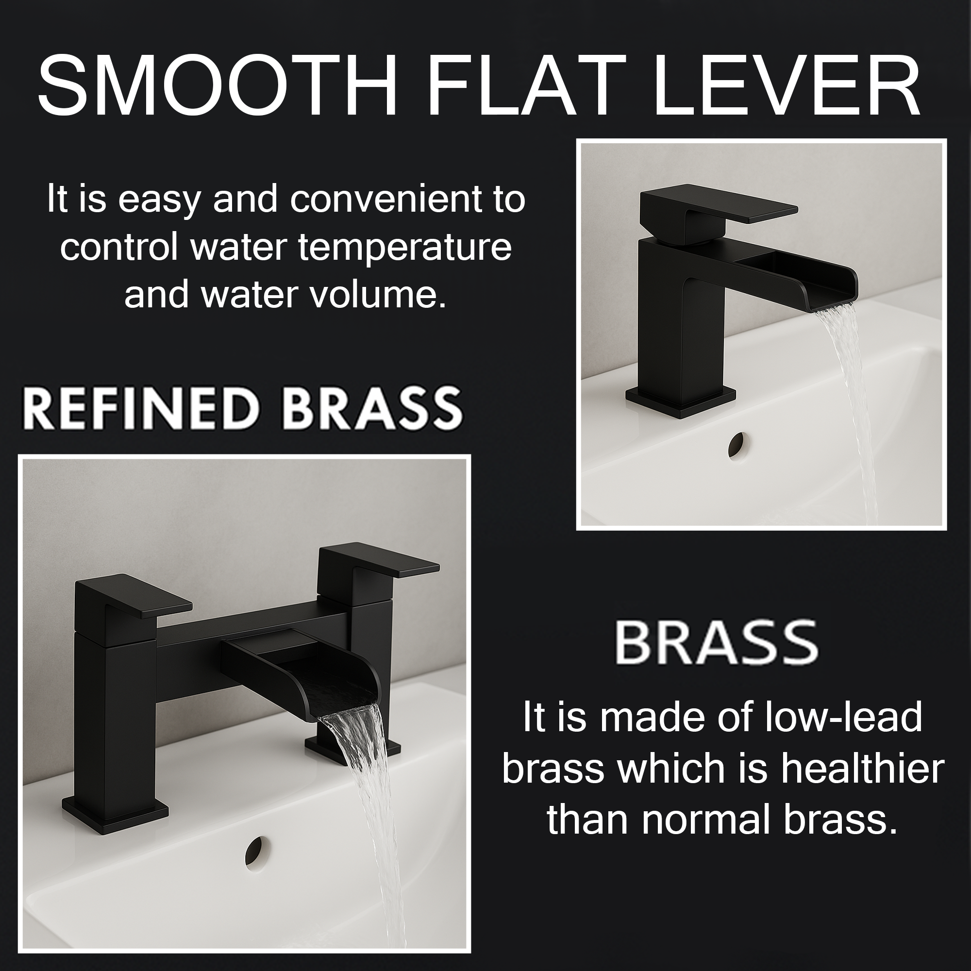 ARKO Waterfall Bath & Basin Mixer Tap Set – Black