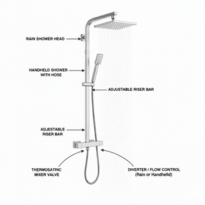 ARKO Verda Basin Mixer Tap, Bath Filler & Thermostatic Mixer Shower Set with Bath Waste – Chrome